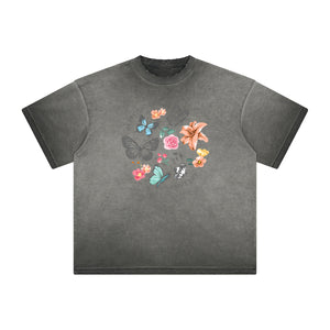 Distressed Faded Butterfly Pattern Tee-INNBLAC Fashion Apparel