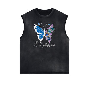 Frayed Edge Butterfly Graphic Tank Top-INNBLAC Fashion Apparel