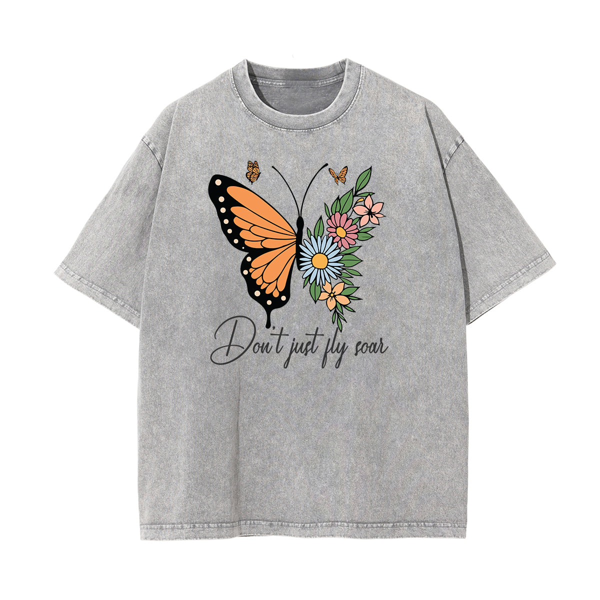 Faded Thick Butterfly Pattern T Shirt-INNBLAC Fashion Apparel