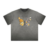 Distressed Faded Butterfly Pattern Tee-INNBLAC Fashion Apparel