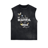 Frayed Edge Butterfly Graphic Tank Top-INNBLAC Fashion Apparel