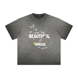 Distressed Faded Butterfly Pattern Tee-INNBLAC Fashion Apparel