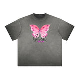 Distressed Faded Butterfly Pattern Tee-INNBLAC Fashion Apparel