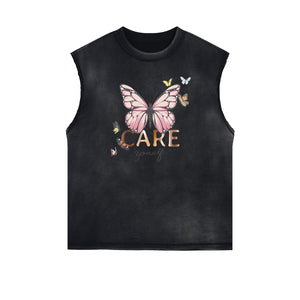 Frayed Edge Butterfly Graphic Tank Top-INNBLAC Fashion Apparel