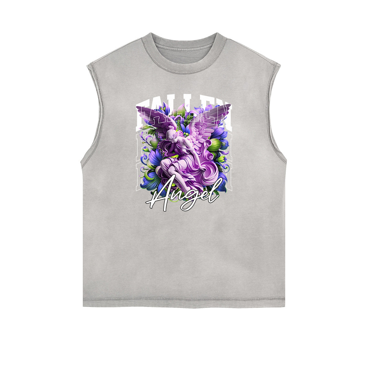 Frayed Edge Celestial & Angel Graphic Tank-INNBLAC Fashion Apparel