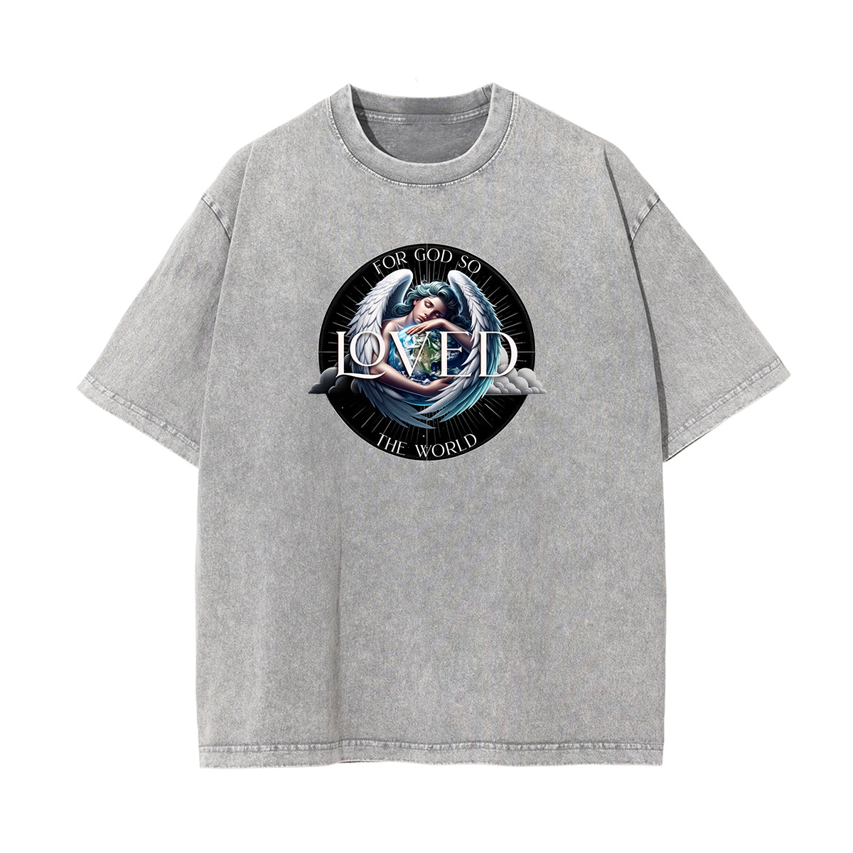 Faded Celestial & Angel Pattern Tee-INNBLAC Fashion Apparel