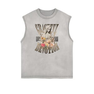 Frayed Edge Celestial & Angel Graphic Tank-INNBLAC Fashion Apparel