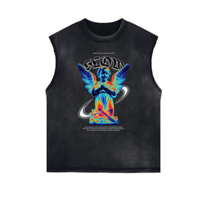 Faded Sleeveless Angel Graphic Tee-INNBLAC Fashion Apparel