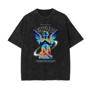 Vintage Wash Angel Graphic Tee-INNBLAC Fashion Apparel