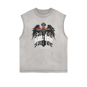 Distressed Angel Pattern Tank Top-INNBLAC Fashion Apparel