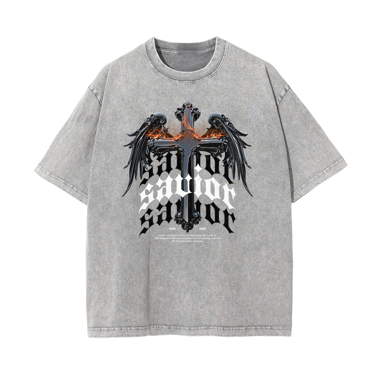 Vintage Wash Angel Pattern Tee-INNBLAC Fashion Apparel