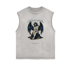 Distressed Angel Pattern Tank Top-INNBLAC Fashion Apparel