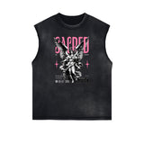 Faded Sleeveless Angel Graphic Tee-INNBLAC Fashion Apparel