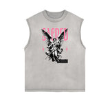 Distressed Angel Pattern Tank Top-INNBLAC Fashion Apparel