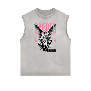 Distressed Angel Pattern Tank Top-INNBLAC Fashion Apparel