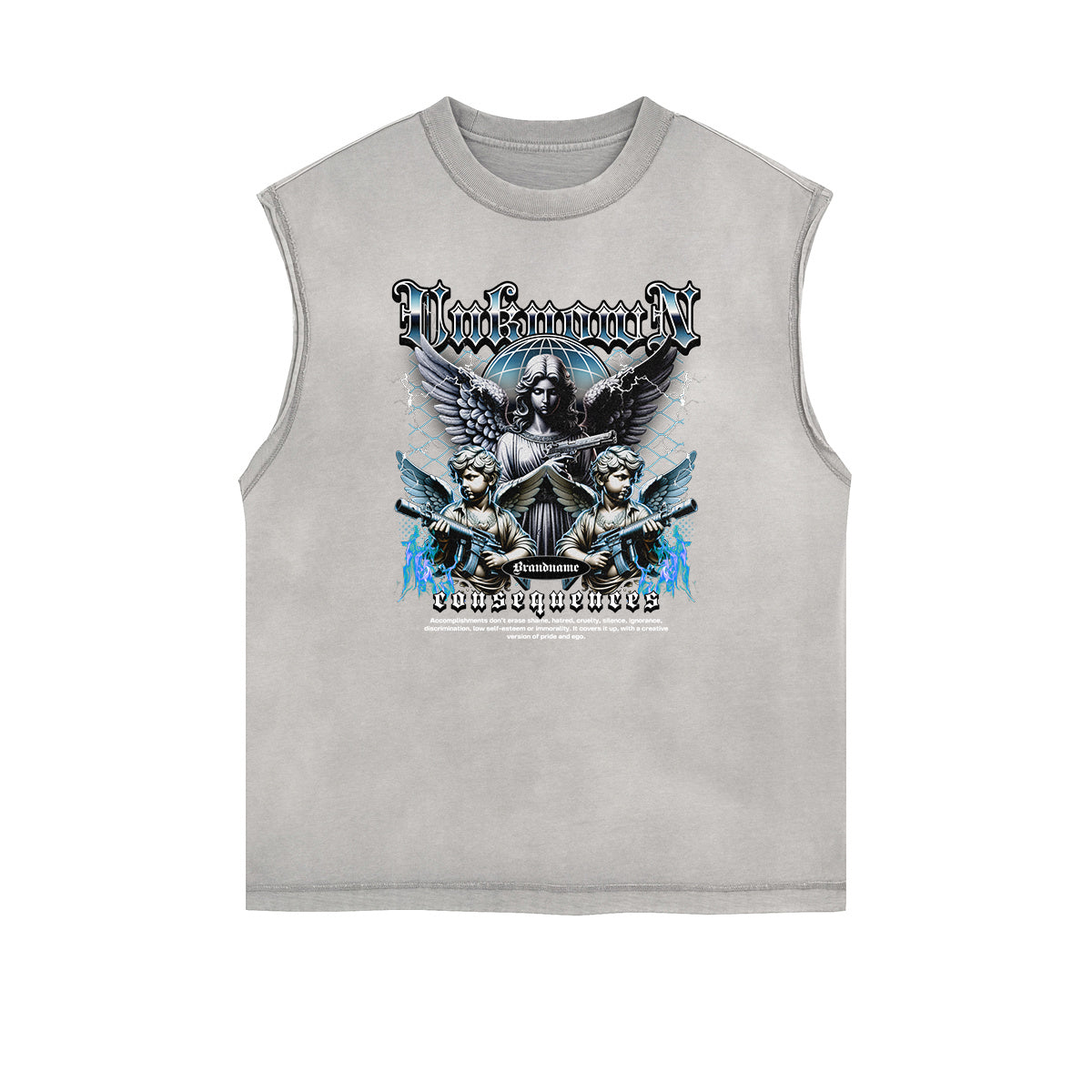 Distressed Angel Pattern Tank Top-INNBLAC Fashion Apparel