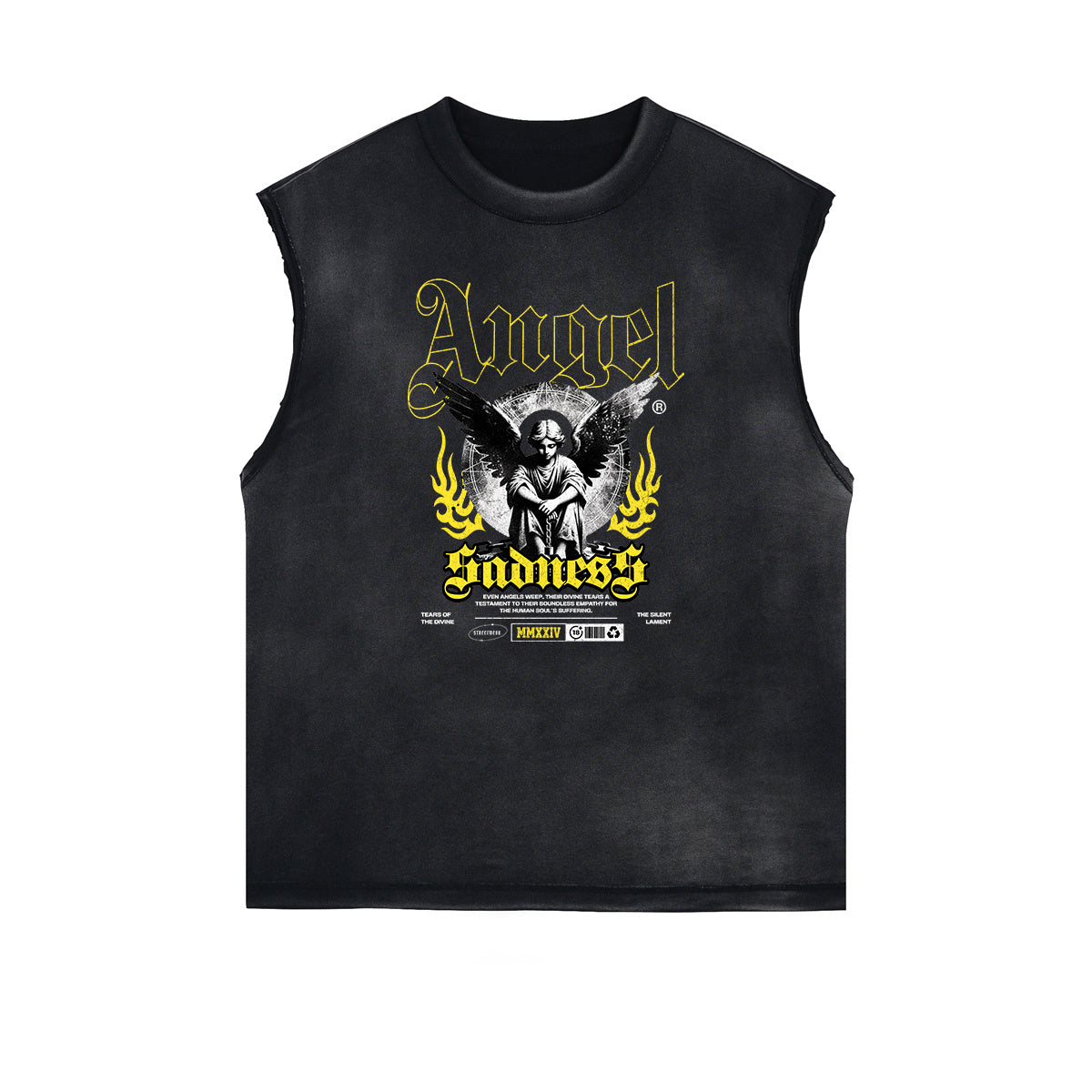 Faded Sleeveless Angel Graphic Tee-INNBLAC Fashion Apparel