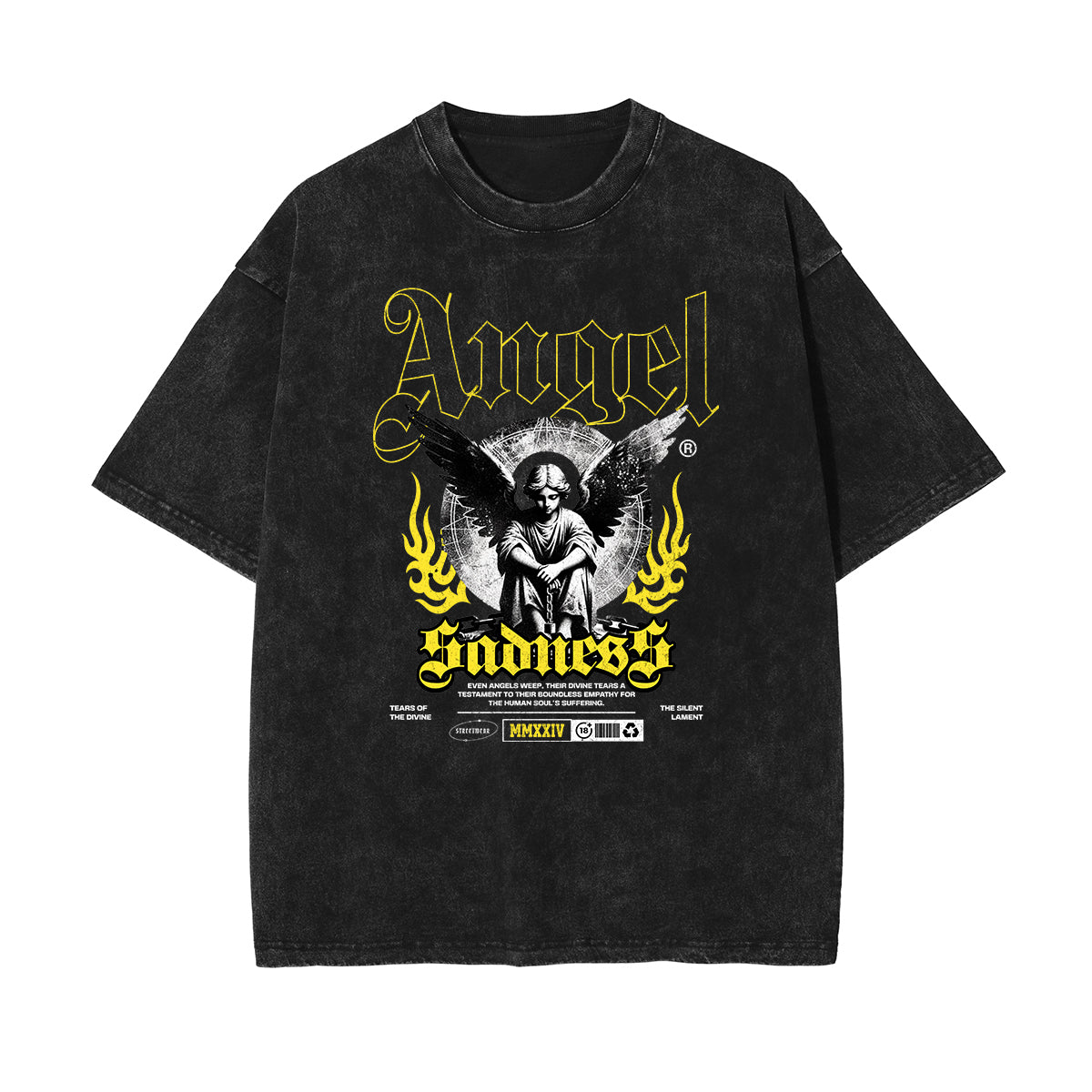 Vintage Wash Angel Graphic Tee-INNBLAC Fashion Apparel