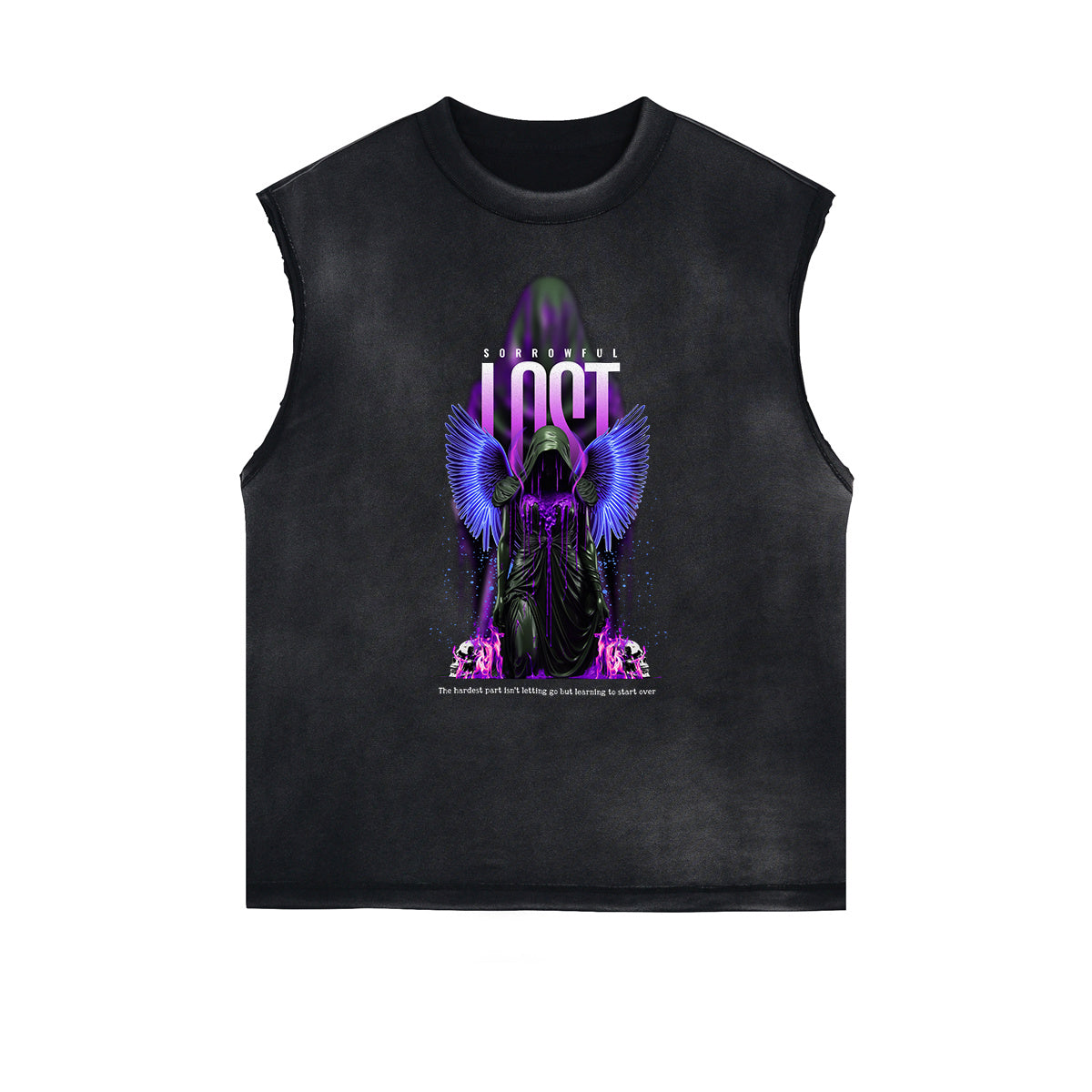 Faded Sleeveless Angel Graphic Tee-INNBLAC Fashion Apparel