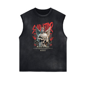 Faded Sleeveless Angel Graphic Tee-INNBLAC Fashion Apparel