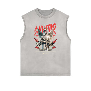 Distressed Angel Pattern Tank Top-INNBLAC Fashion Apparel