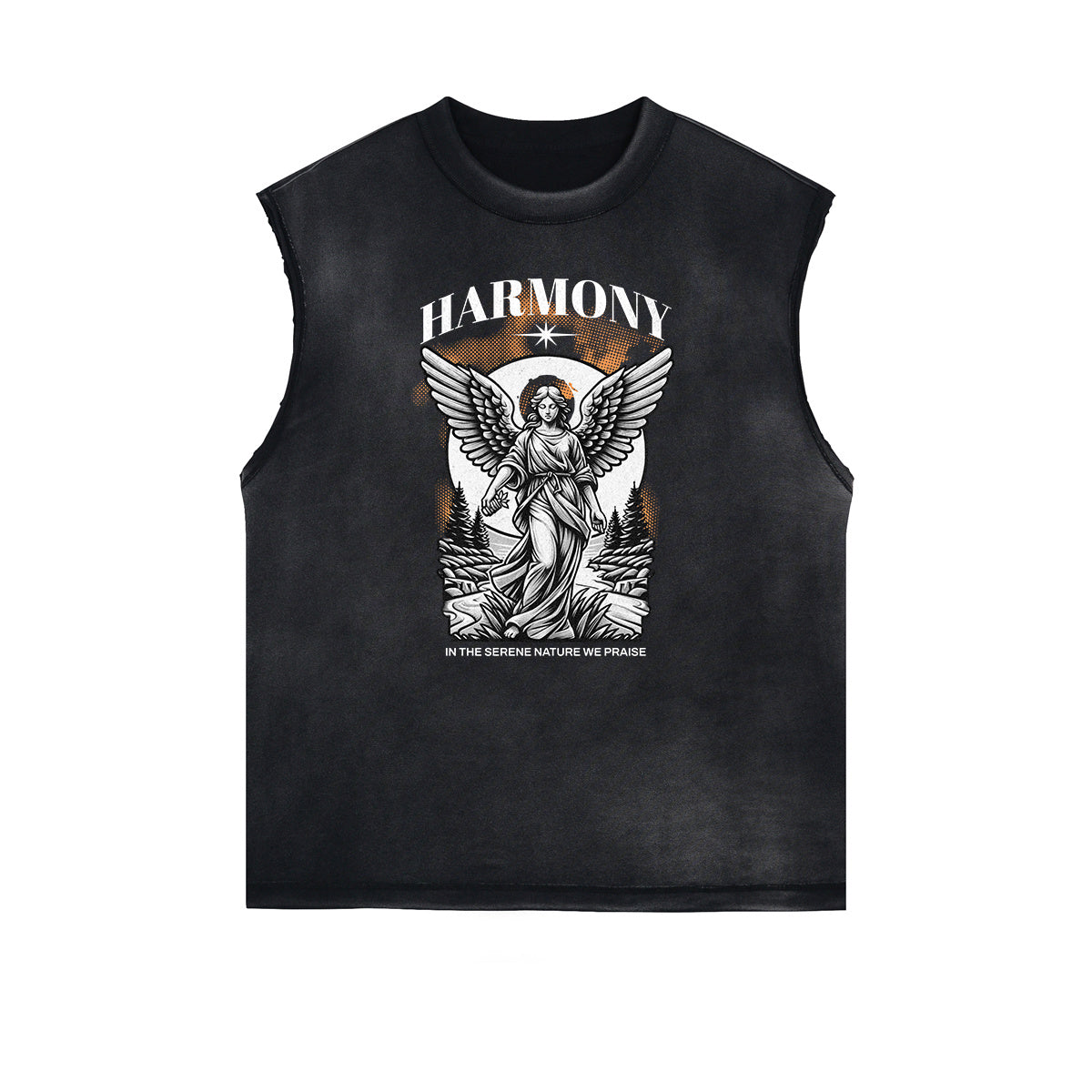 Faded Frayed Angel Statue Graphic Tank-INNBLAC Fashion Apparel