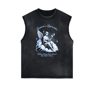 Faded Frayed Angel Statue Graphic Tank-INNBLAC Fashion Apparel