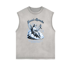 Sleeveless Angel Statue Graphic T Shirt-INNBLAC Fashion Apparel