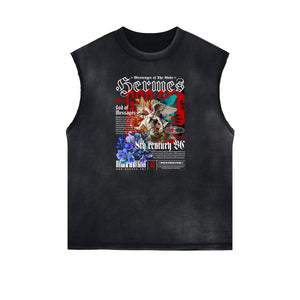 Faded Frayed Angel Statue Graphic Tank-INNBLAC Fashion Apparel