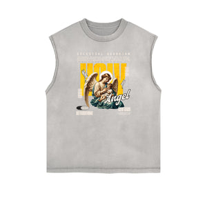 Sleeveless Angel Statue Graphic T Shirt-INNBLAC Fashion Apparel