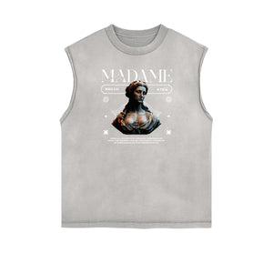 Sleeveless Angel Statue Graphic T Shirt-INNBLAC Fashion Apparel