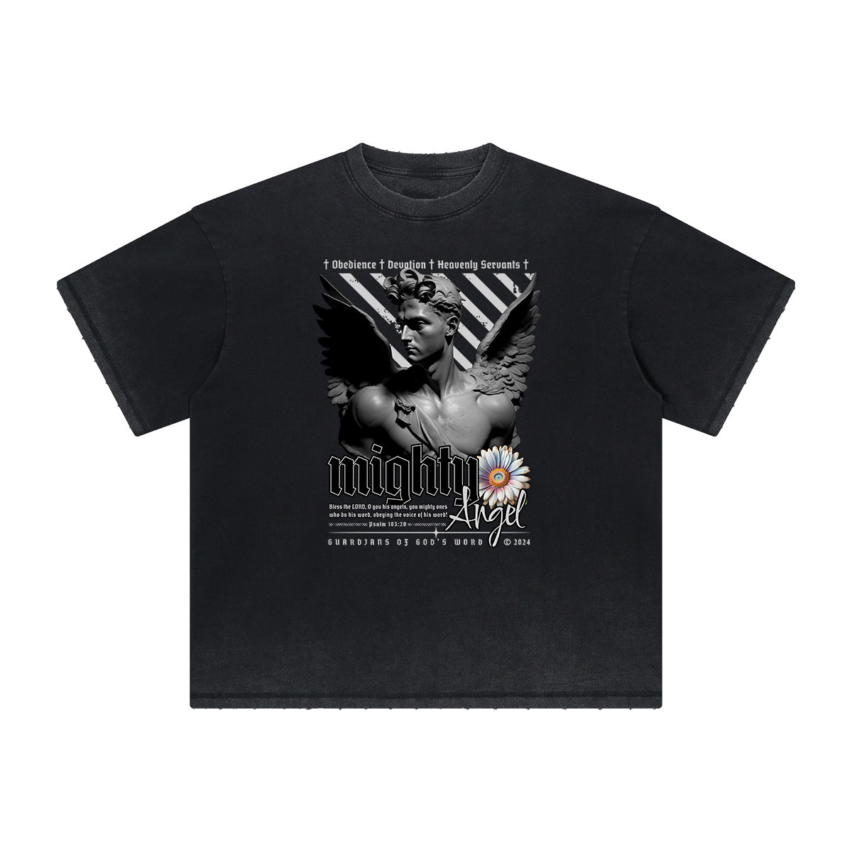 Distressed Angel Statue Graphic Tee-INNBLAC Fashion Apparel