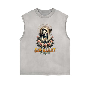 Sleeveless Angel Statue Graphic T Shirt-INNBLAC Fashion Apparel