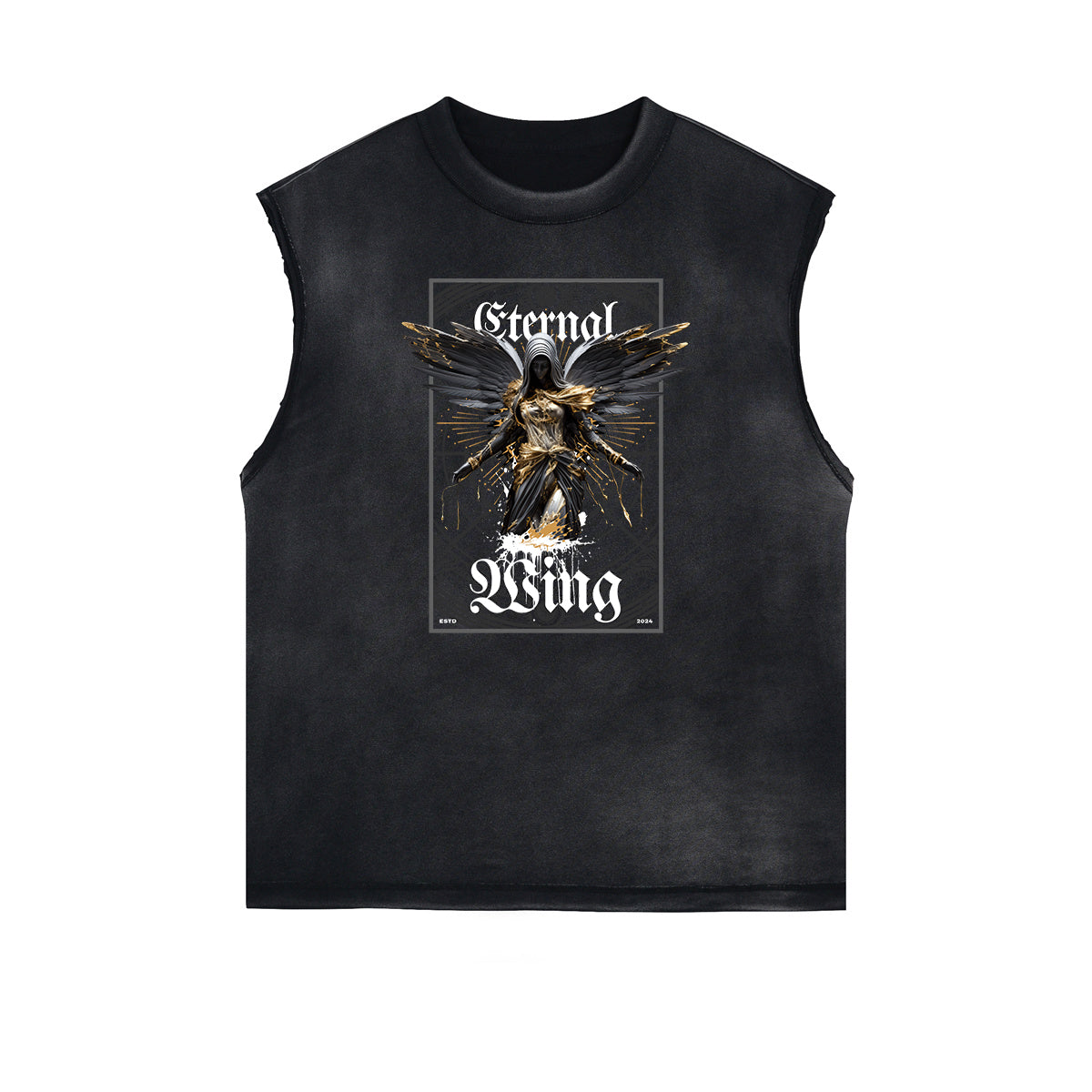 Faded Frayed Angel Statue Graphic Tank-INNBLAC Fashion Apparel