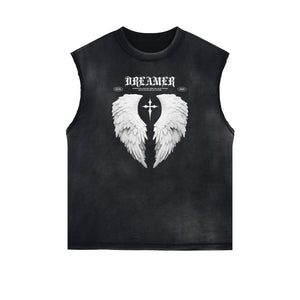 Faded Frayed Angel Statue Graphic Tank-INNBLAC Fashion Apparel