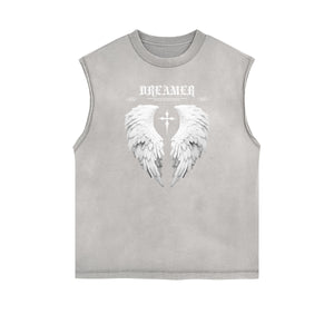 Sleeveless Angel Statue Graphic T Shirt-INNBLAC Fashion Apparel