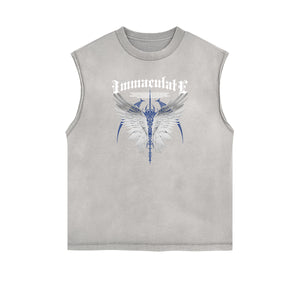 Faded Frayed Angel Streetwear Graphic Tank Top-INNBLAC Fashion Apparel