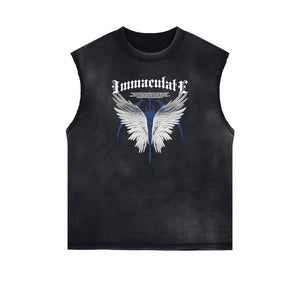 Sleeveless Distressed Angel Streetwear Graphic Tee-INNBLAC Fashion Apparel