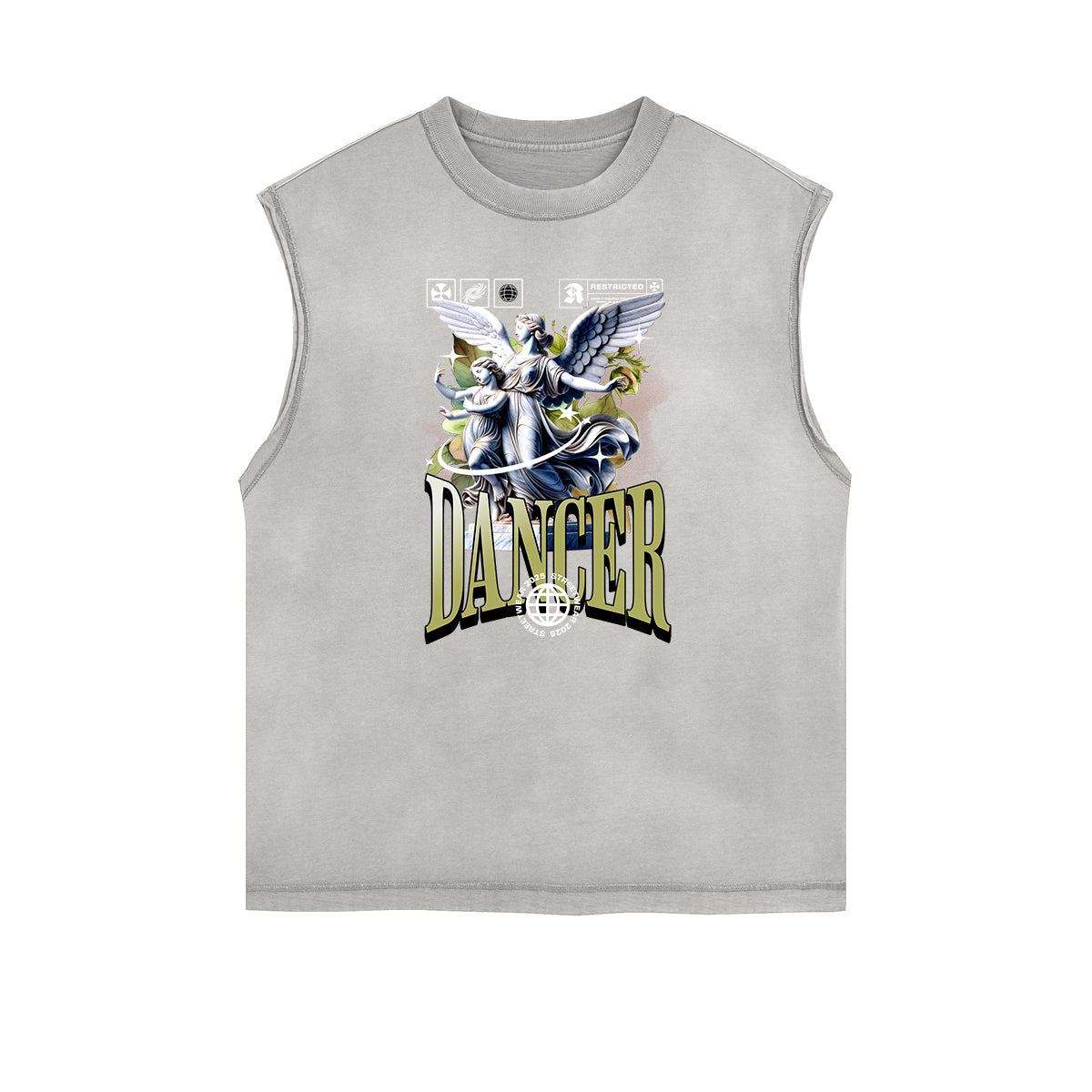 Faded Frayed Angel Streetwear Graphic Tank Top-INNBLAC Fashion Apparel