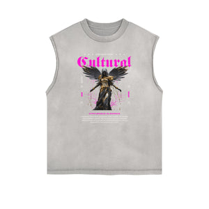 Faded Frayed Angel Streetwear Graphic Tank Top-INNBLAC Fashion Apparel