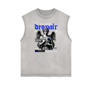 Faded Frayed Angel Streetwear Graphic Tank Top-INNBLAC Fashion Apparel