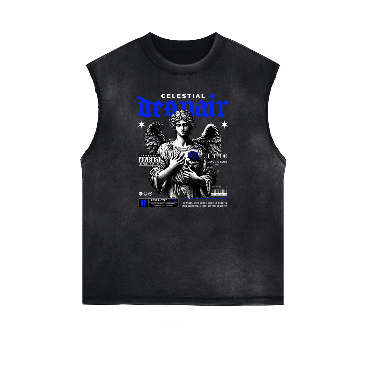 Sleeveless Distressed Angel Streetwear Graphic Tee-INNBLAC Fashion Apparel