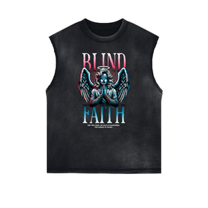 Sleeveless Distressed Angel Streetwear Graphic Tee-INNBLAC Fashion Apparel