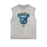 Faded Frayed Angel Streetwear Graphic Tank Top-INNBLAC Fashion Apparel