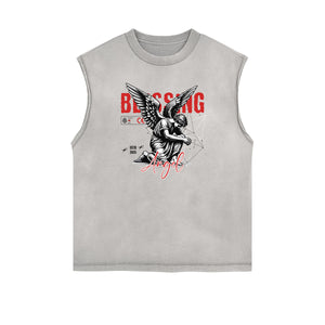 Faded Frayed Angel Streetwear Graphic Tank Top-INNBLAC Fashion Apparel