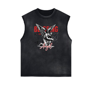 Sleeveless Distressed Angel Streetwear Graphic Tee-INNBLAC Fashion Apparel