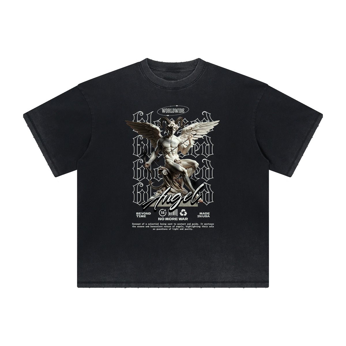 Heavyweight Angel Streetwear Pattern Tee-INNBLAC Fashion Apparel