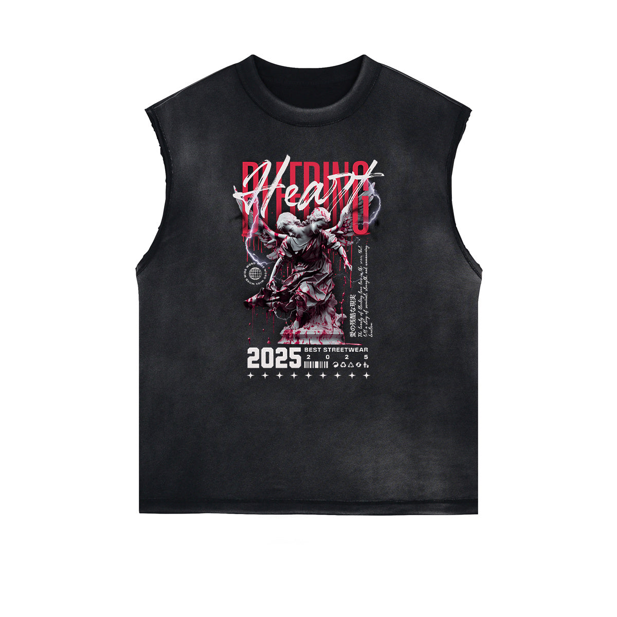 Sleeveless Distressed Angel Streetwear Graphic Tee-INNBLAC Fashion Apparel