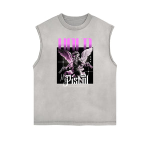 Faded Frayed Angel Streetwear Graphic Tank Top-INNBLAC Fashion Apparel