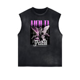 Sleeveless Distressed Angel Streetwear Graphic Tee-INNBLAC Fashion Apparel